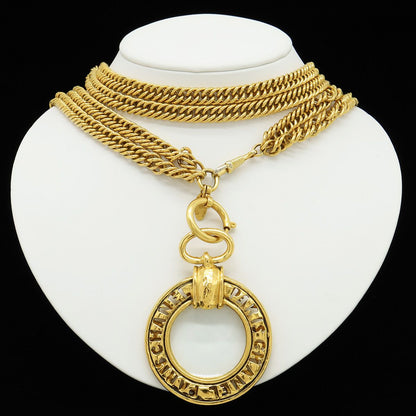 Chanel Loupe Necklace Chain Double Pendant Logo Circle Round Vintage Gold Plated — view 8