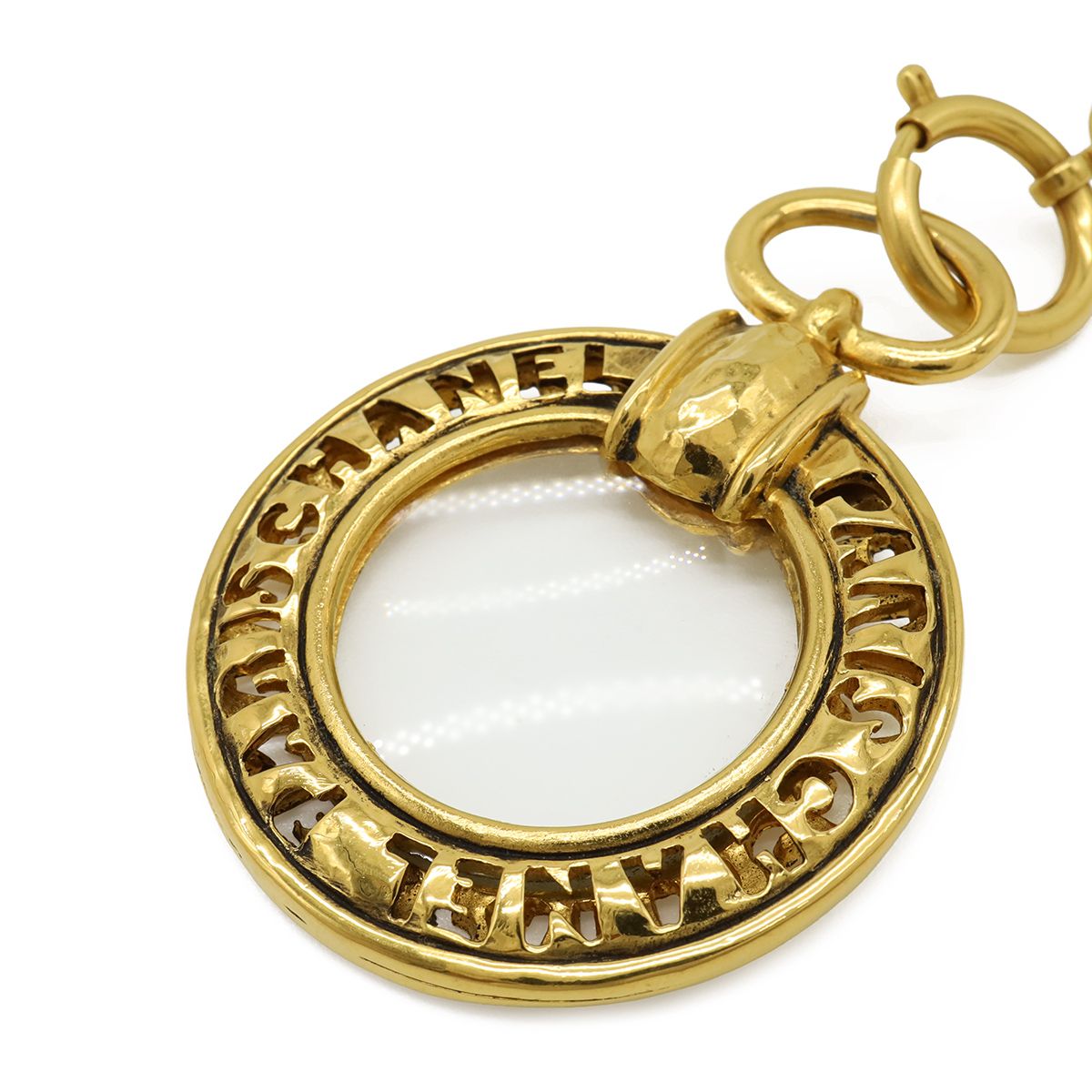 Chanel Loupe Necklace Chain Double Pendant Logo Circle Round Vintage Gold Plated — view 3