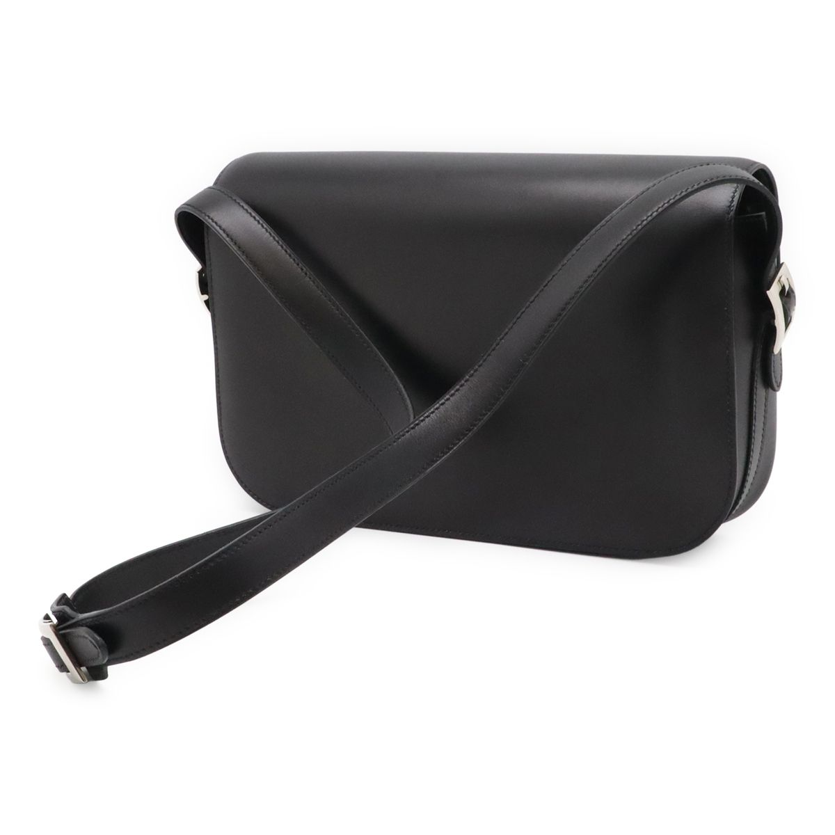 Hermes Martine Shoulder Bag Flap Box Calf Leather Black Silver — view 2