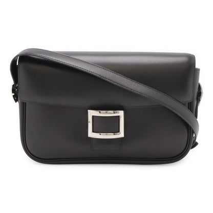 Hermes Martine Shoulder Bag Flap Box Calf Leather Black Silver