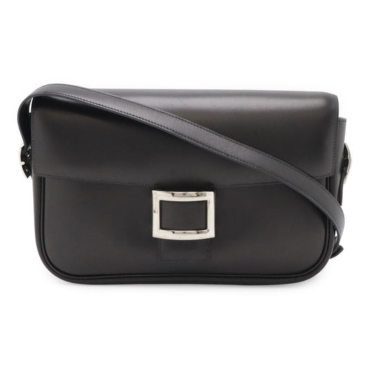 Hermes Martine Shoulder Bag Flap Box Calf Leather Black Silver