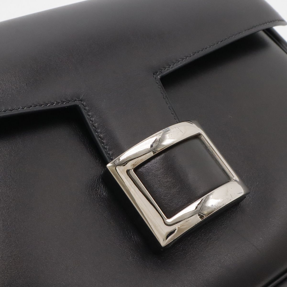 Hermes Martine Shoulder Bag Flap Box Calf Leather Black Silver — view 4