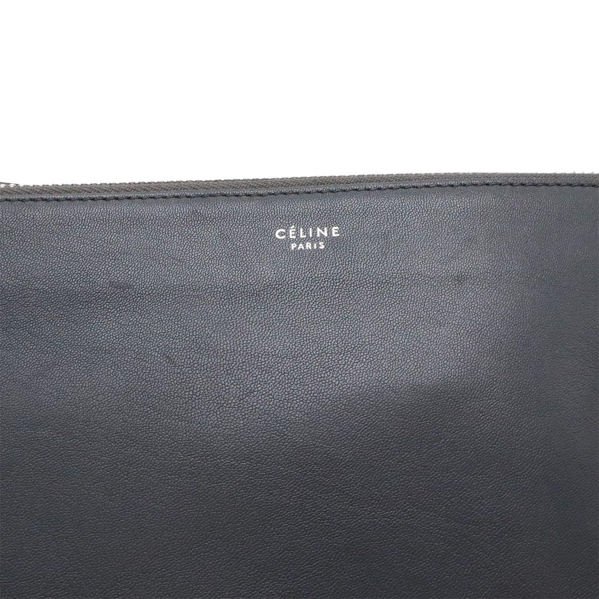 Celine Trio Small Shoulder Bag Pochette Pouch Leather Charcoal Gray Silver — view 4
