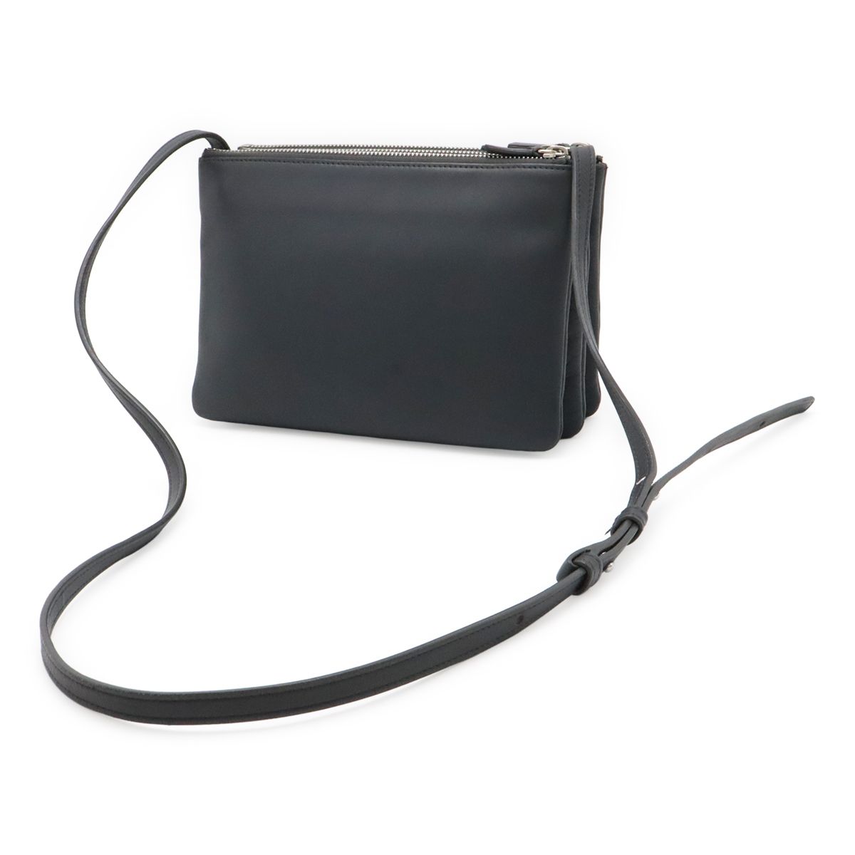 Celine Trio Small Shoulder Bag Pochette Pouch Leather Charcoal Gray Silver — view 2