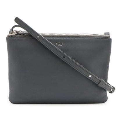 Celine Trio Small Shoulder Bag Pochette Pouch Leather Charcoal Gray Silver
