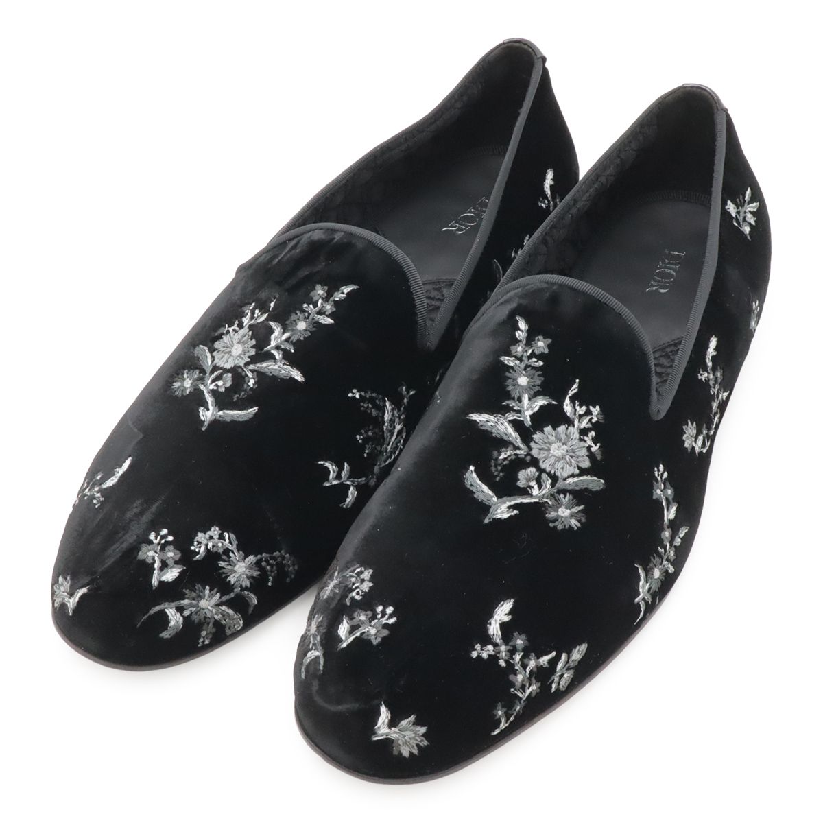 Dior Homme Slip on Flower Embroidery Velvet Black 44 Slipper