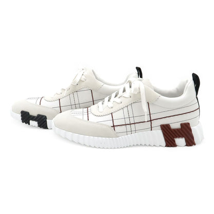 Hermes Bouncing Sneakers Logo Tartan Motif Leather White — view 2