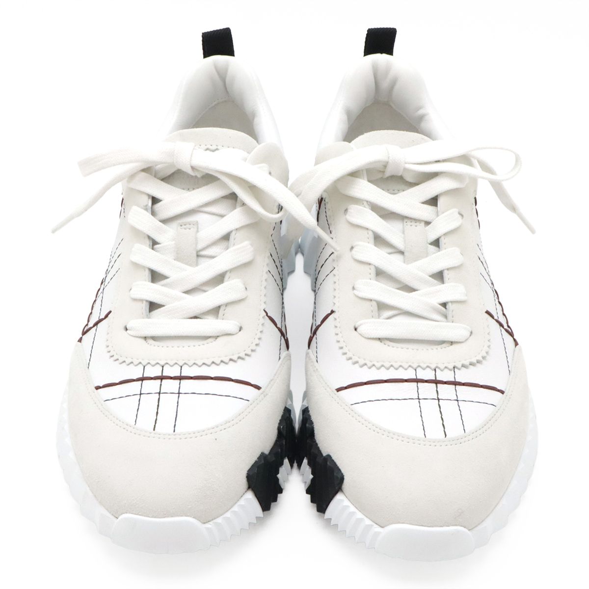 Hermes Bouncing Sneakers Logo Tartan Motif Leather White — view 4