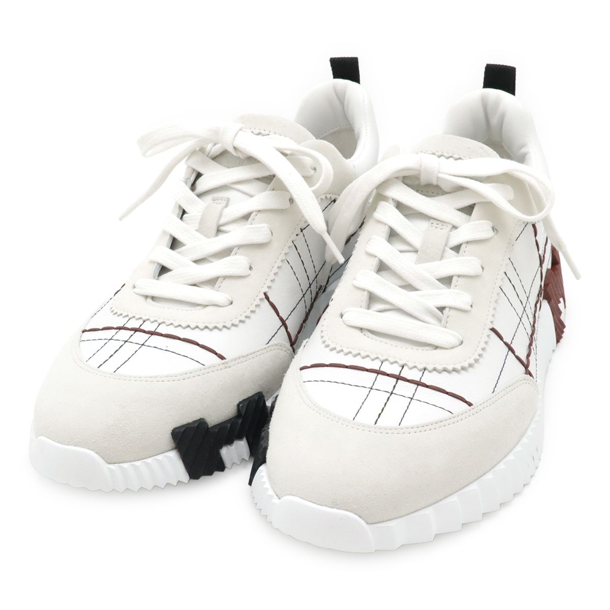 Hermes Bouncing Sneakers Logo Tartan Motif Leather White