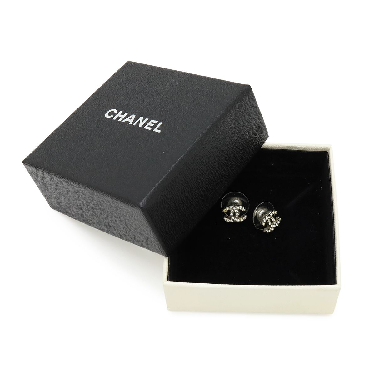 Chanel CC Logo Earrings Rhinestone Metal Silver — view 7