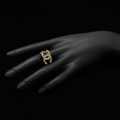 Chanel CC Logo Rhinestone Ring Gold Plated Orange — view 7