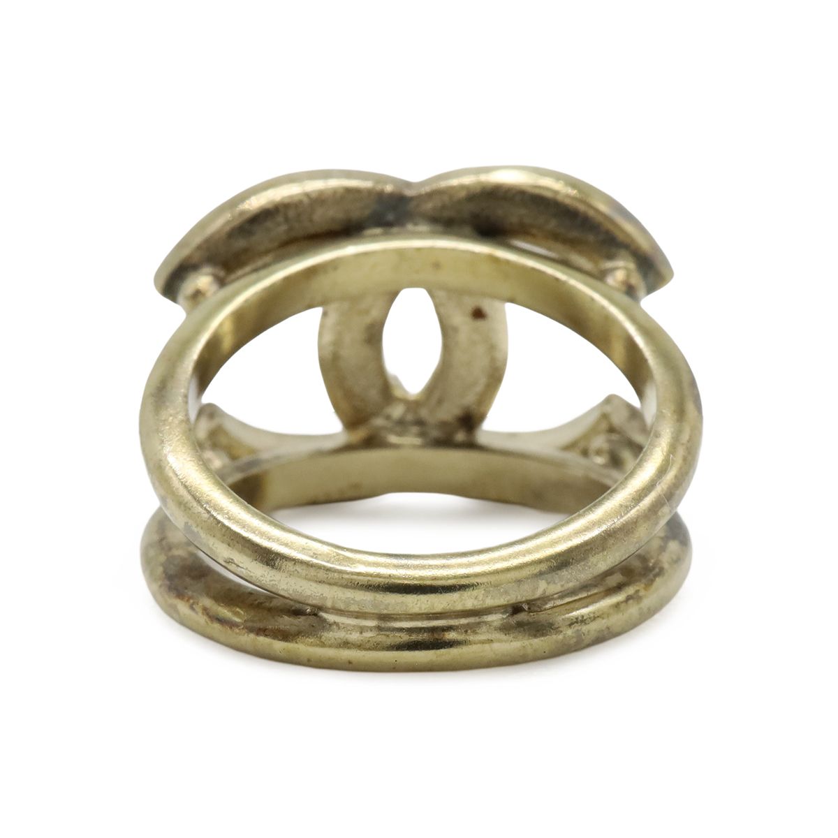 Chanel CC Logo Rhinestone Ring Gold Plated Orange — view 3