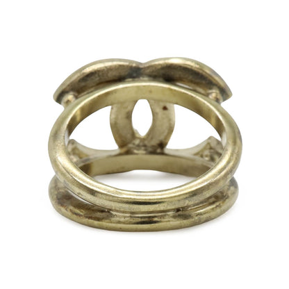 Chanel CC Logo Rhinestone Ring Gold Plated Orange — view 3