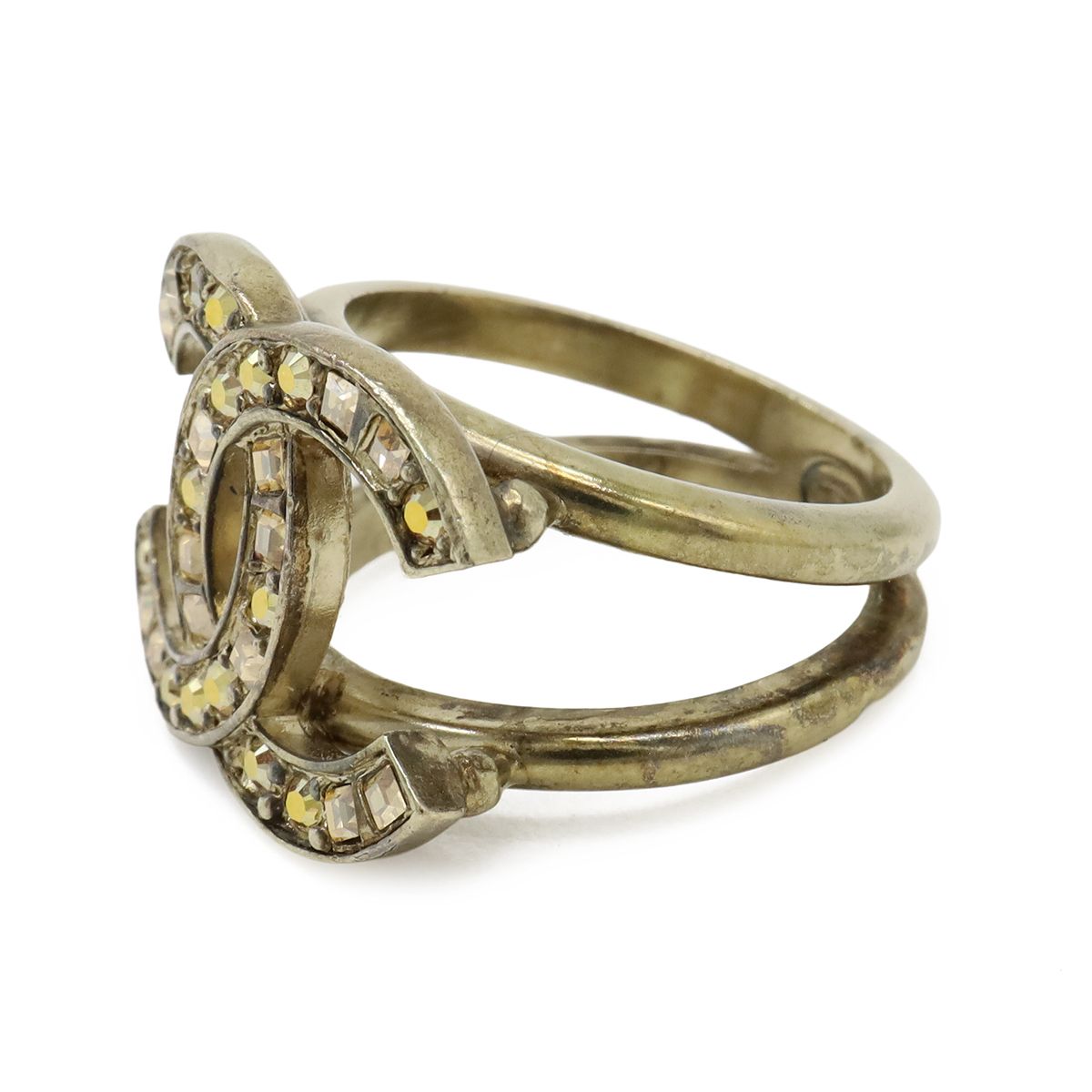 Chanel CC Logo Rhinestone Ring Gold Plated Orange — view 2