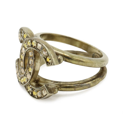 Chanel CC Logo Rhinestone Ring Gold Plated Orange — view 2