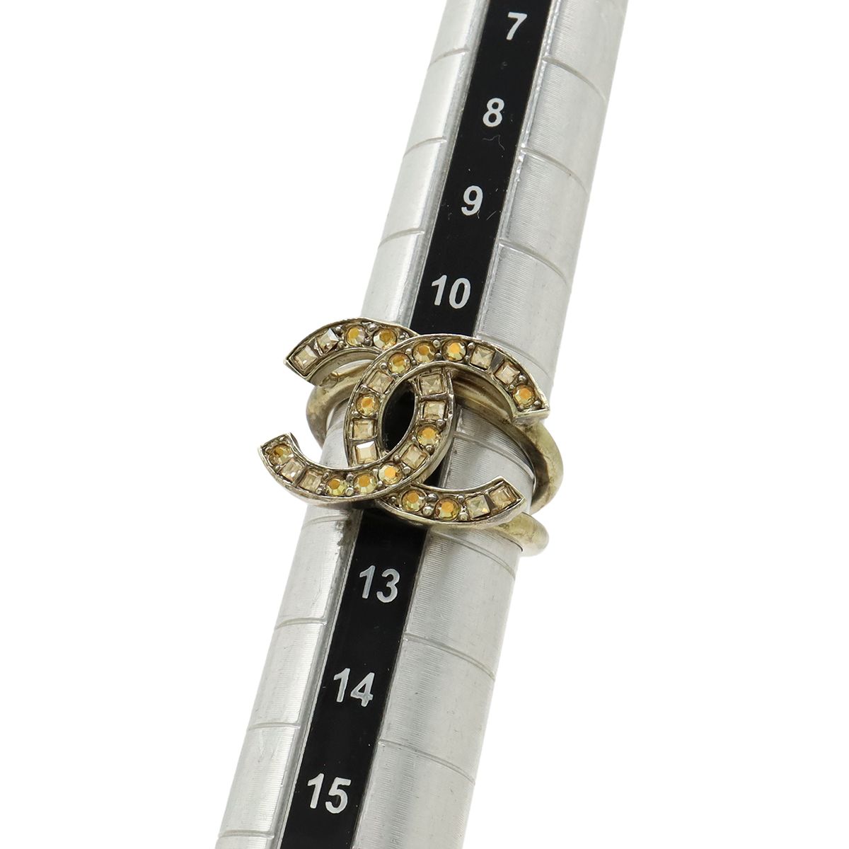 Chanel CC Logo Rhinestone Ring Gold Plated Orange — view 6