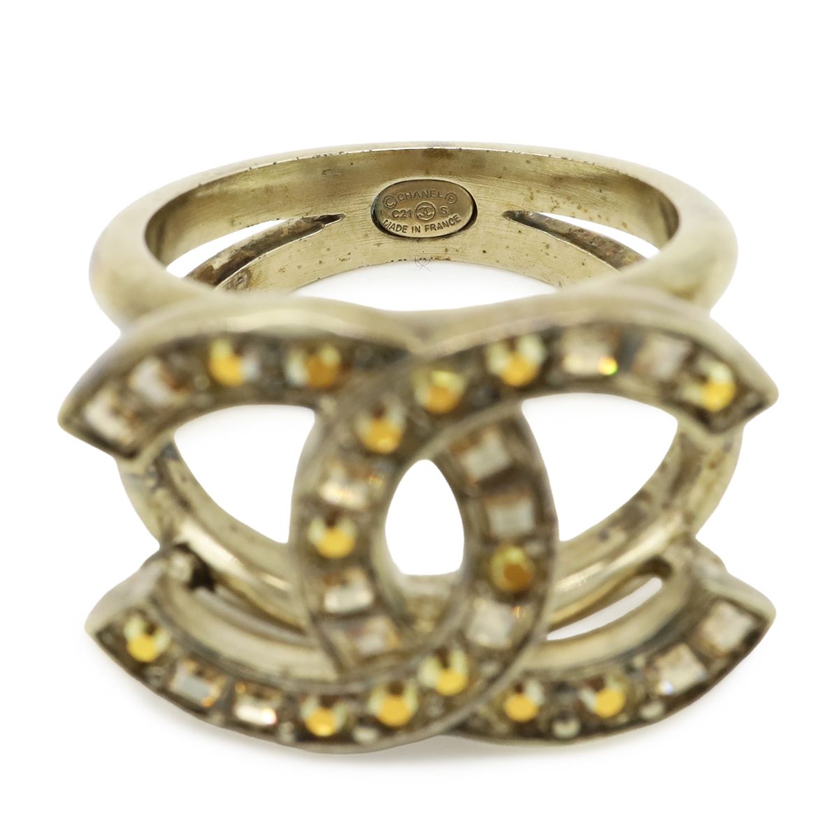 Chanel CC Logo Rhinestone Ring Gold Plated Orange — view 5