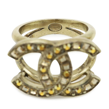 Chanel CC Logo Rhinestone Ring Gold Plated Orange — view 5