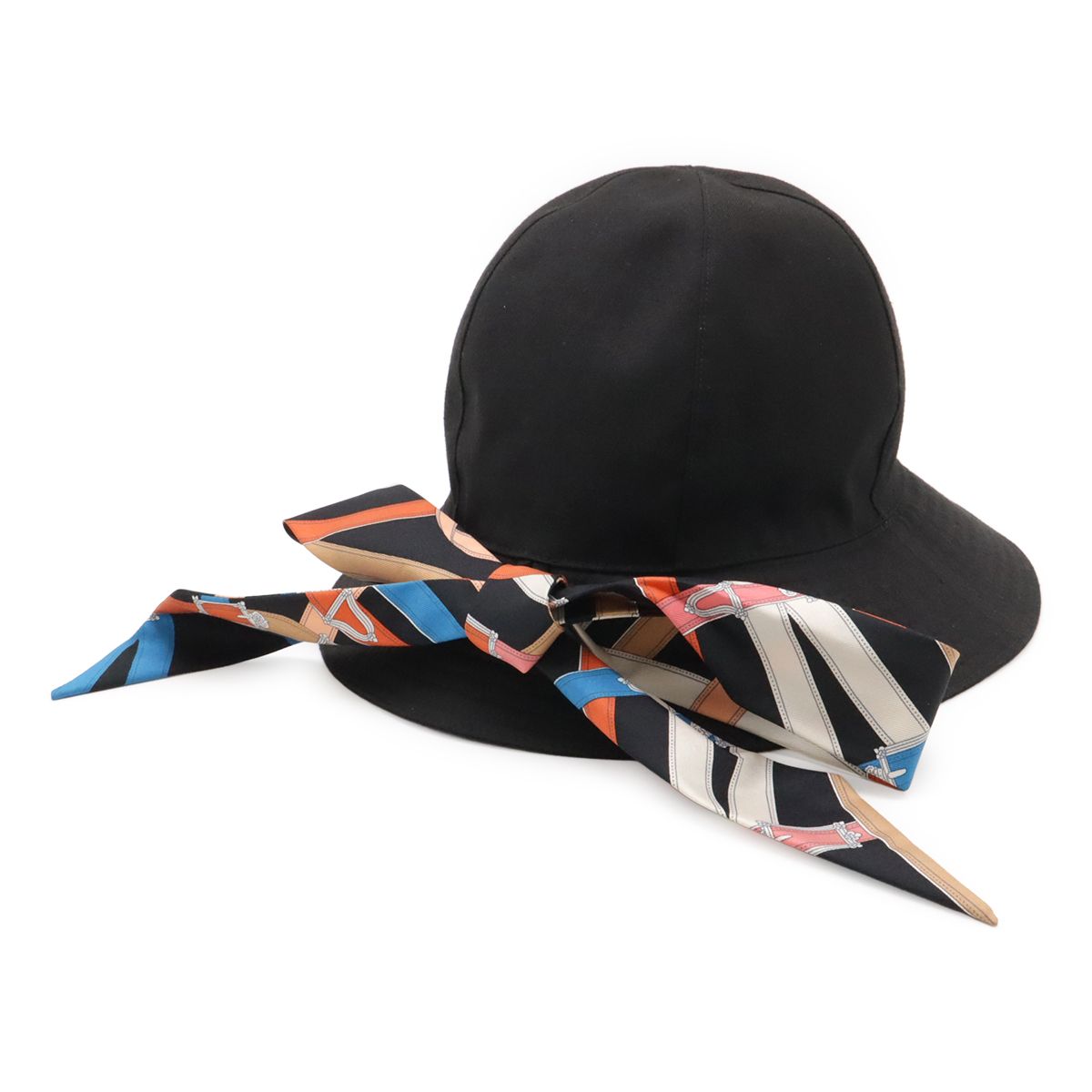 Hermes Hat Twill with Scarf 52% Polyester 28% Rayon 20% Polyurethane Black 56 — view 2