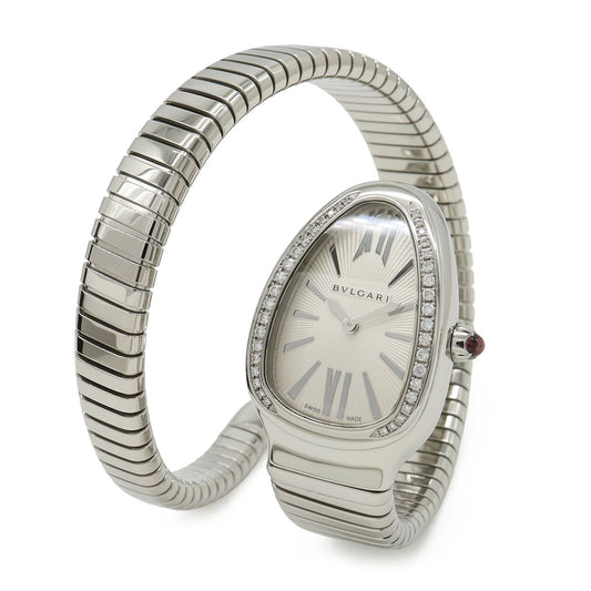 Bvlgari Serpenti Tubogas Bezel Diamond SS Silver Dial Quartz Watch