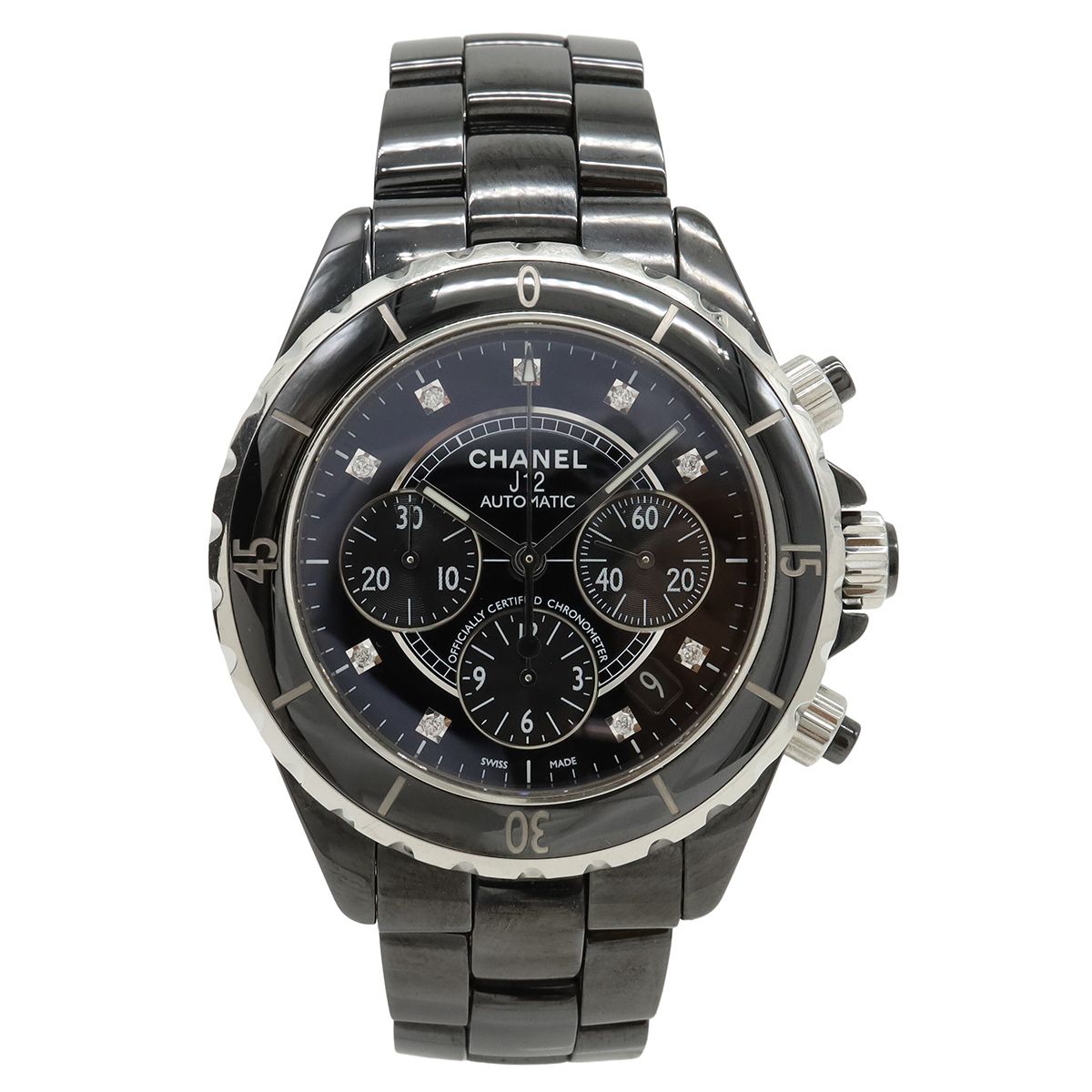 Chanel Chronograph Diamond Black Ceramic Dial Date Automatic Watch