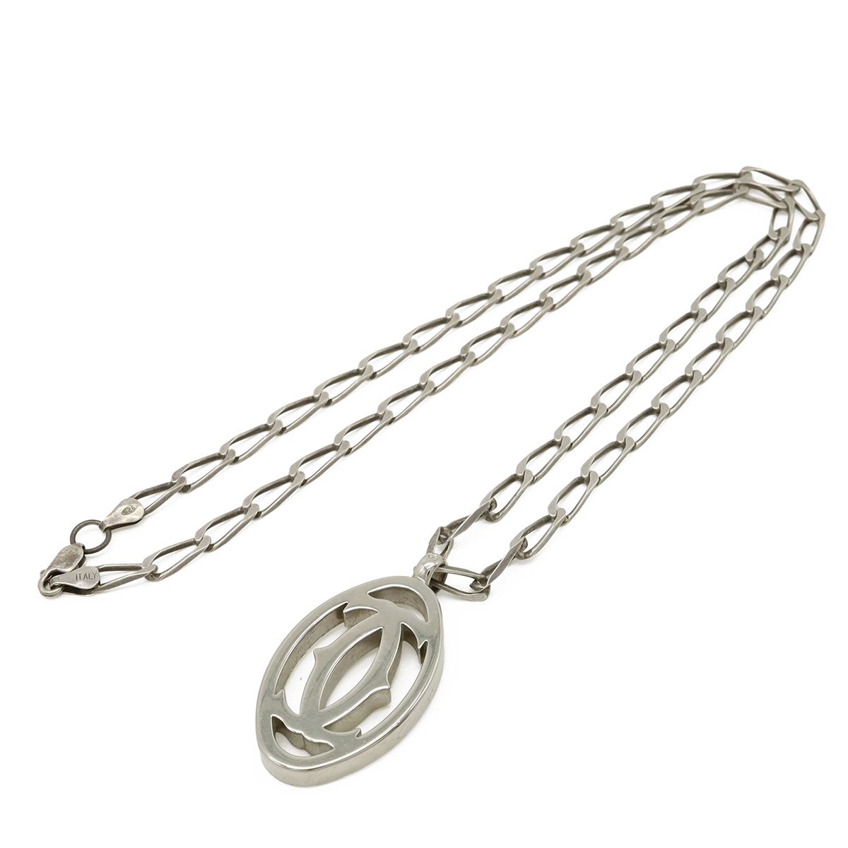 Cartier 2C Motif 2C Logo Pendant Head Charm Necklace Silver Chain External — view 5