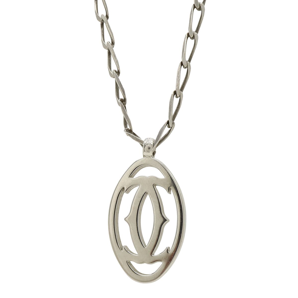 Cartier 2C Motif 2C Logo Pendant Head Charm Necklace Silver Chain External