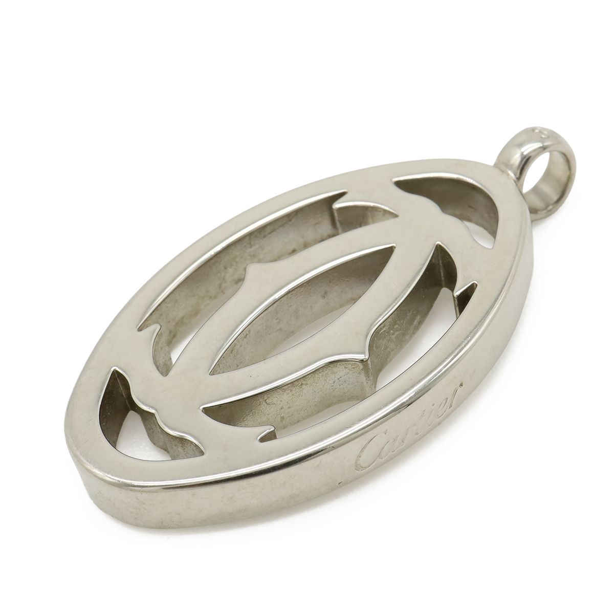 Cartier 2C Motif 2C Logo Pendant Head Charm Necklace Silver Chain External — view 2