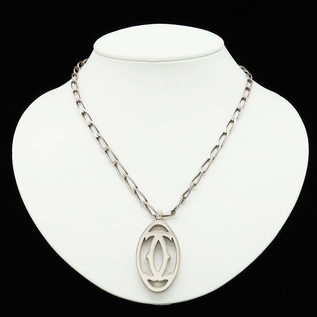 Cartier 2C Motif 2C Logo Pendant Head Charm Necklace Silver Chain External — view 7