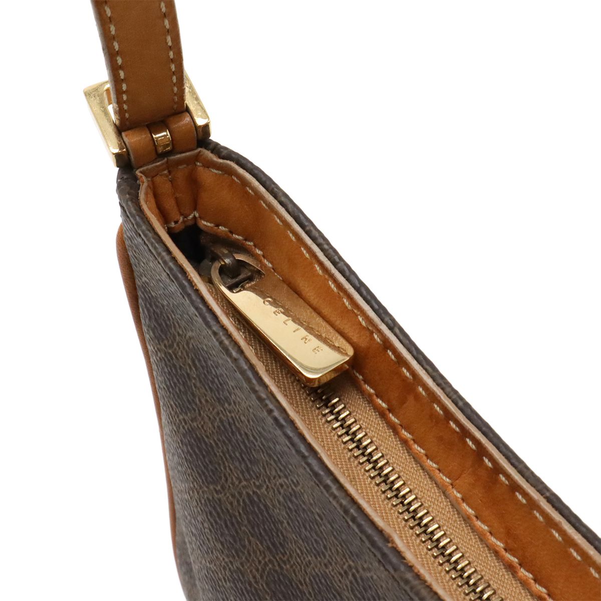 Celine Macadam Pattern Pouch Shoulder Bag Leather Dark Brown Gold — view 4