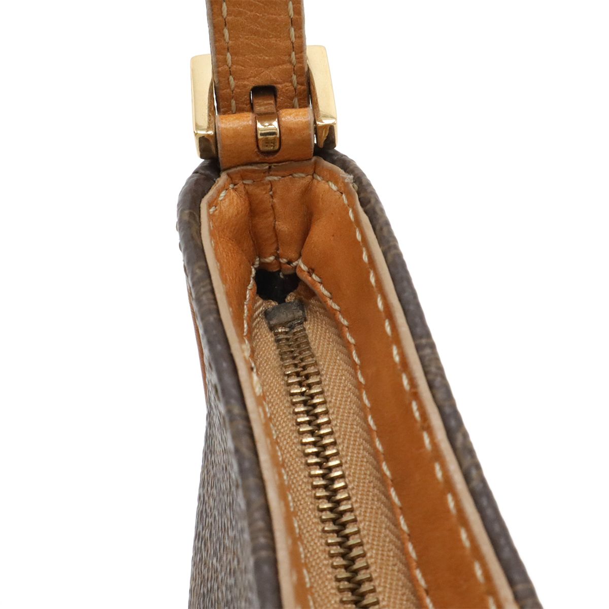 Celine Macadam Pattern Pouch Shoulder Bag Leather Dark Brown Gold — view 5