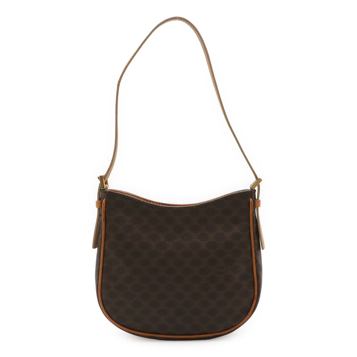 Celine Macadam Pattern Pouch Shoulder Bag Leather Dark Brown Gold