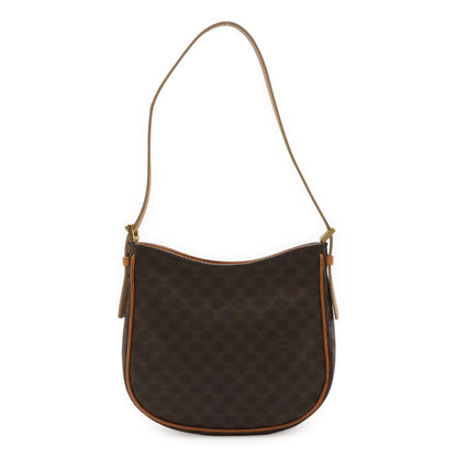 Celine Macadam Pattern Pouch Shoulder Bag Leather Dark Brown Gold