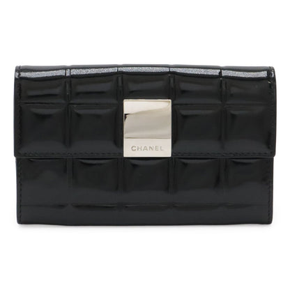 Chanel Choco Bar Coin Purse Enamel Patent Leather Black Silver