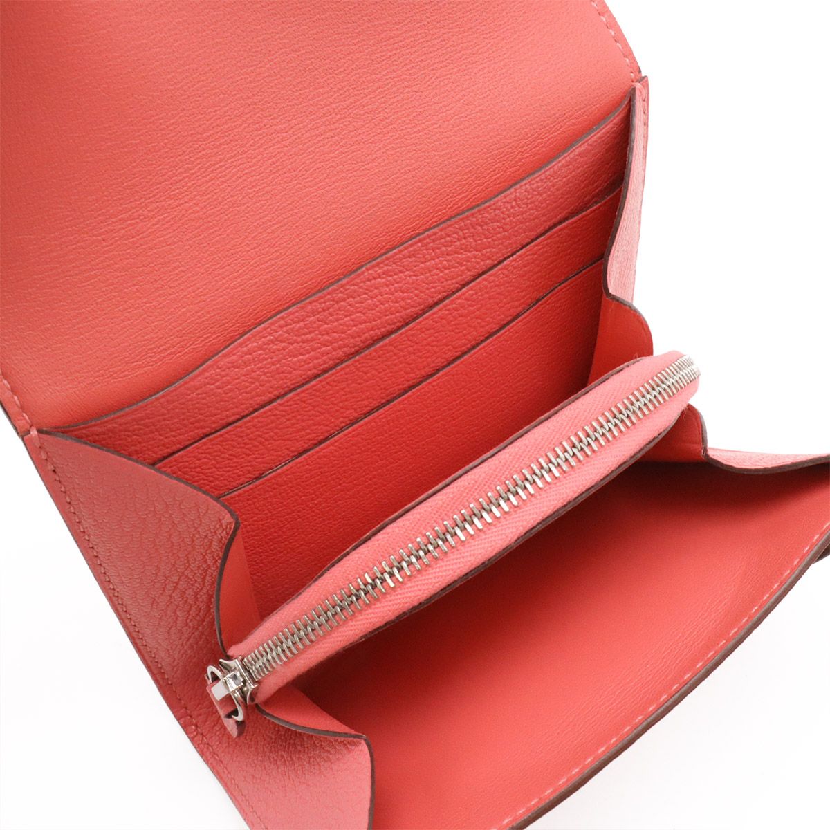 Hermes Portfolio Bifold Wallet Compact Chevre Leather Rose Azalea Pink — view 5