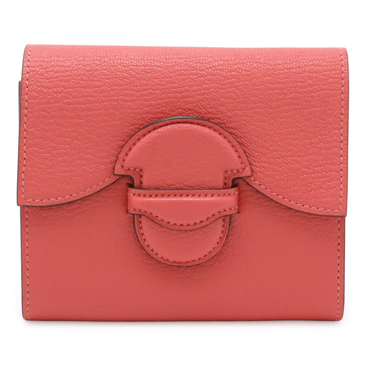 Hermes Portfolio Bifold Wallet Compact Chevre Leather Rose Azalea Pink