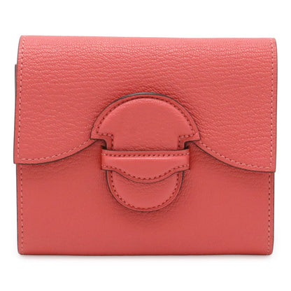 Hermes Portfolio Bifold Wallet Compact Chevre Leather Rose Azalea Pink