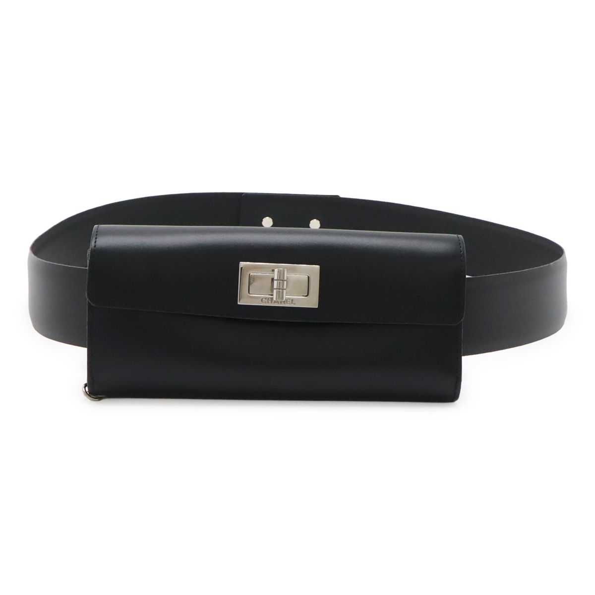 Chanel 2.55 Belt Bag 2-Way Clutch Leather Black Silver Chain Out of Stock 85