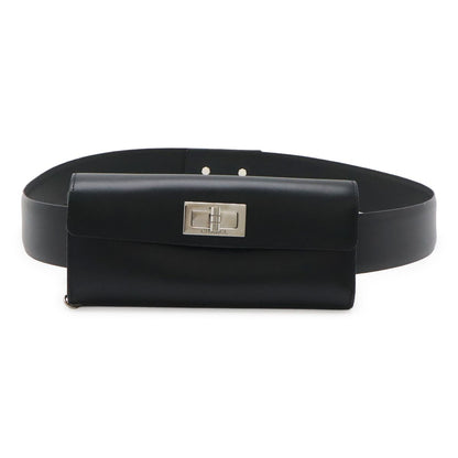 Chanel 2.55 Belt Bag 2-Way Clutch Leather Black Silver Chain Out of Stock 85