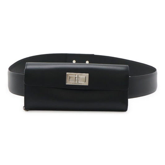 Chanel 2.55 Belt Bag 2-Way Clutch Leather Black Silver Chain Out of Stock 85