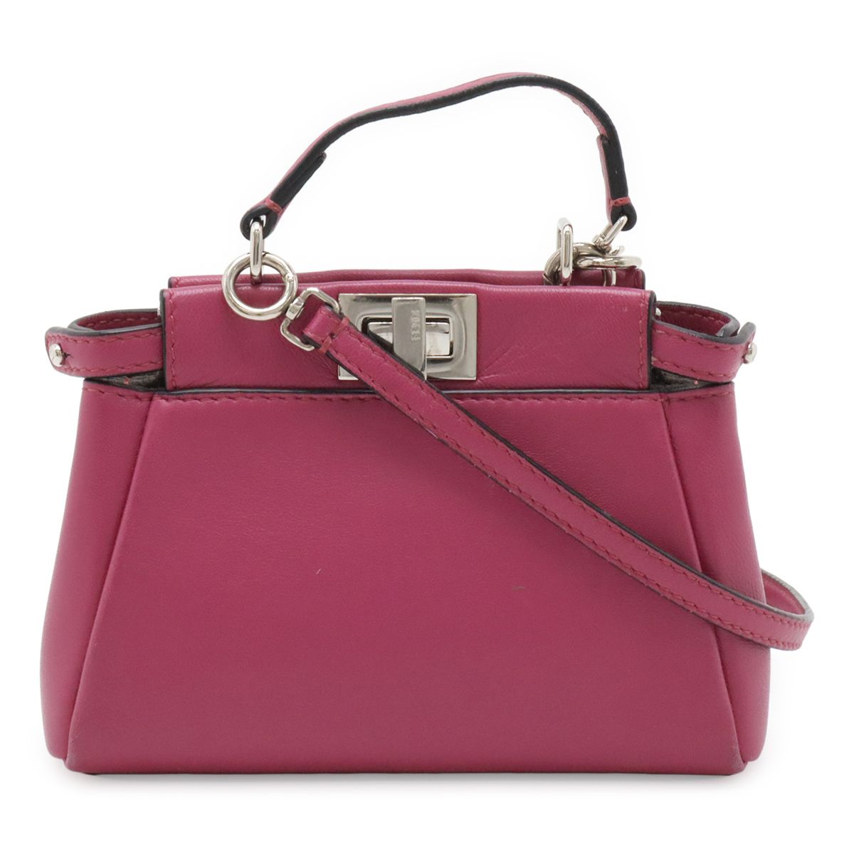 Fendi Micro Peekaboo Mini Bag 2-Way Crossbody Leather Rose Purple Silver