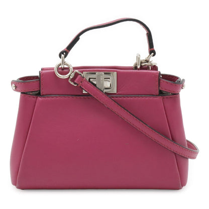 Fendi Micro Peekaboo Mini Bag 2-Way Crossbody Leather Rose Purple Silver