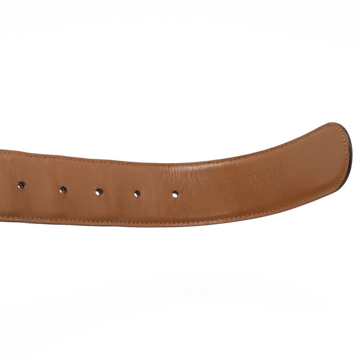 Bvlgari Belt Round Logo Buckle Leather Camel Light Brown Gold 105 Actual 80 cm — view 8