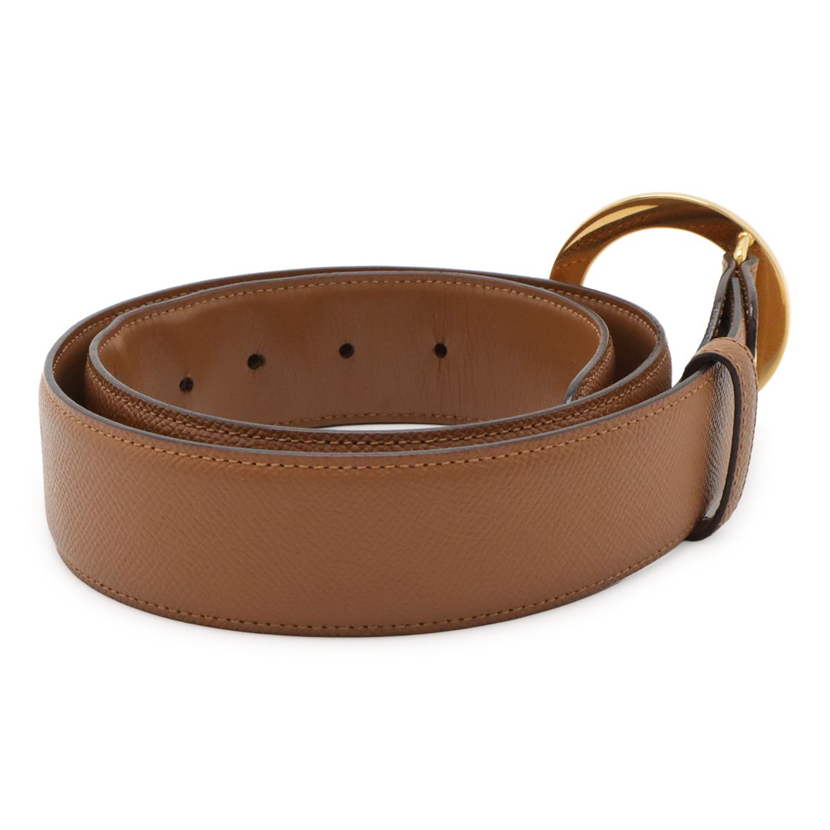 Bvlgari Belt Round Logo Buckle Leather Camel Light Brown Gold 105 Actual 80 cm — view 2