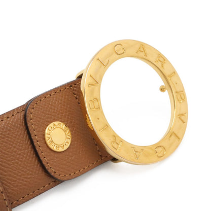 Bvlgari Belt Round Logo Buckle Leather Camel Light Brown Gold 105 Actual 80 cm — view 3