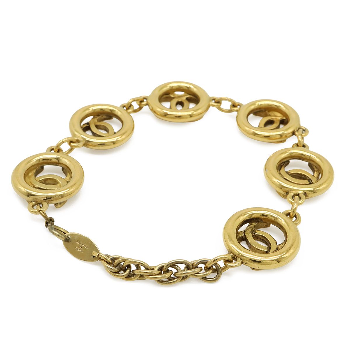Chanel CC Logo Circle Chain Bracelet Vintage Gold Plated — view 2