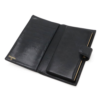 Chanel CC Logo Kiss Lock Wallet Caviar Leather Black Gold — view 4