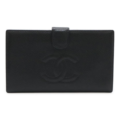 Chanel CC Logo Kiss Lock Wallet Caviar Leather Black Gold