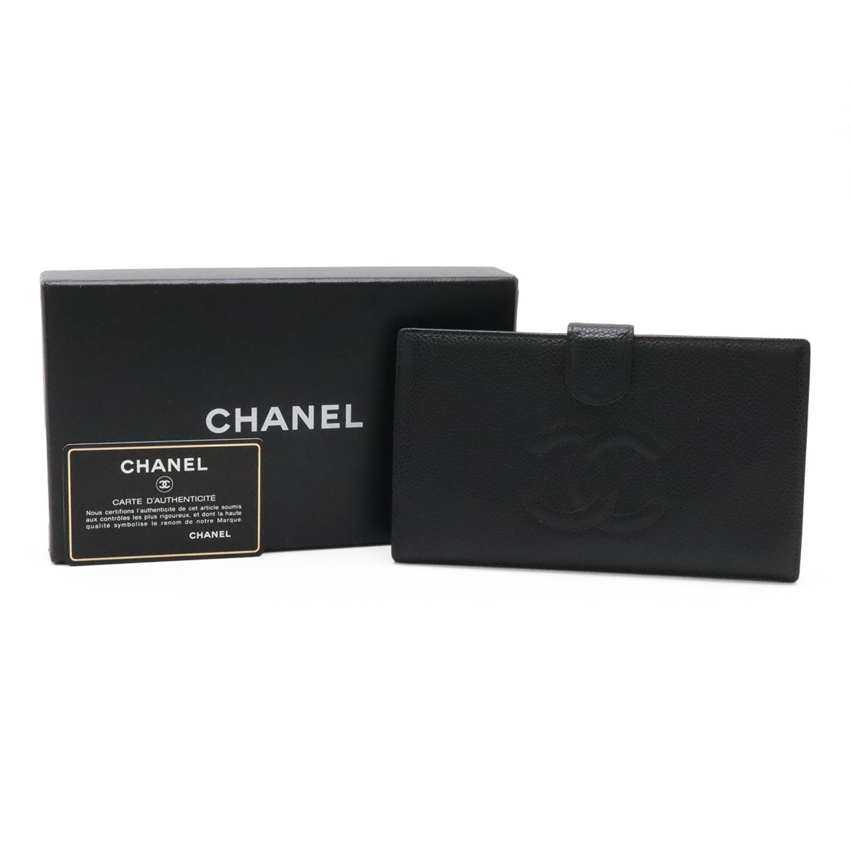 Chanel CC Logo Kiss Lock Wallet Caviar Leather Black Gold — view 9