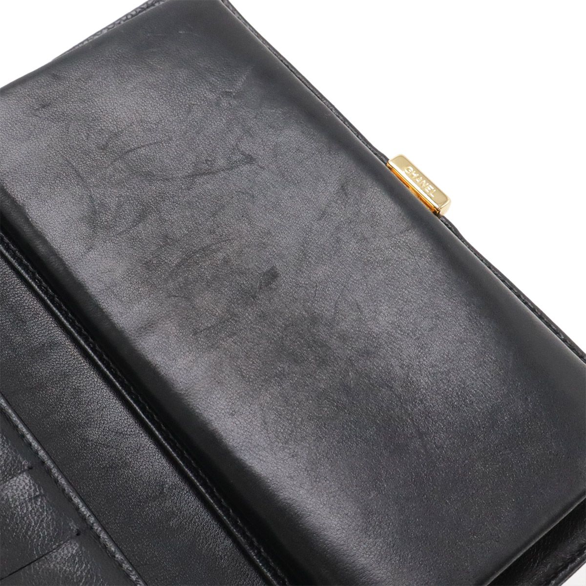 Chanel CC Logo Kiss Lock Wallet Caviar Leather Black Gold — view 6